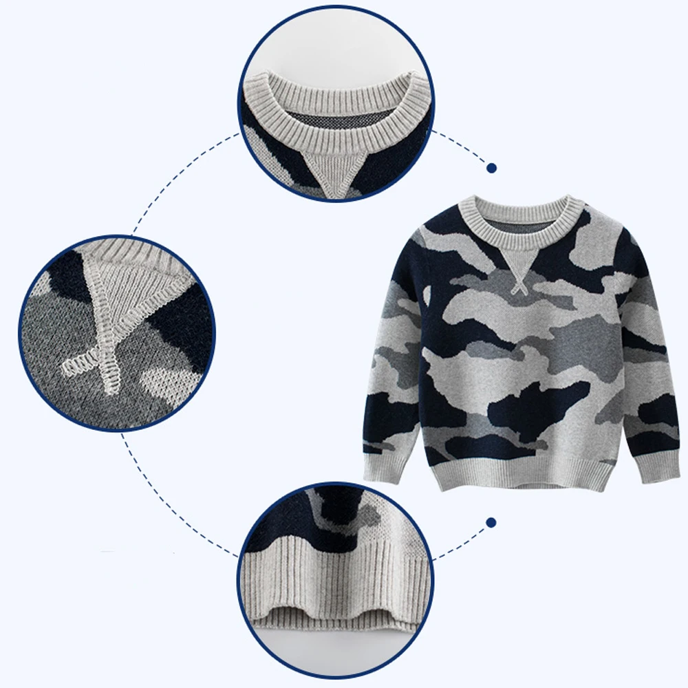Зимний Теплый детский пуловер с длинными рукавами для маленьких мальчиков и девочек, свитер топы с круглым воротником, камуфляжная крутая повседневная одежда для детей от 2 до 6 лет