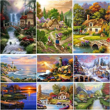 

DIY 5D Diamond Painting House Diamond Embroidery Cross Stitch Landscape Waterfall Full Round Drill Mosaic Rhinestone Home Decor