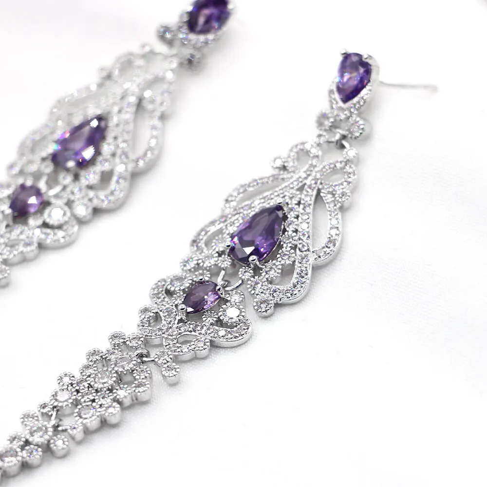 

High Quality Hollow Out Women Indian Jewelry Crystal Long Earrings Ladies Cubic Zirconia Earrings Dinner Birthday Party Gift