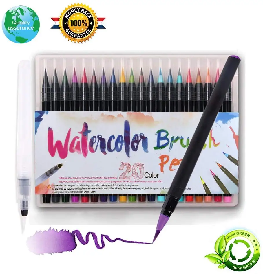 

20 Color Watercolor Paint Brush Pen With Refillable Pen For Drawing Painting Calligraphy Art Supplies School Kids Gift H6901