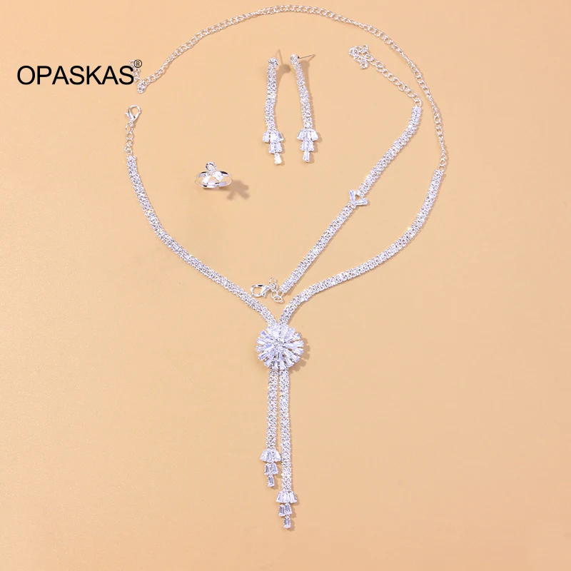 Bride Wedding Luxury Jewelry Set Zircon Tassels Necklace Earrings