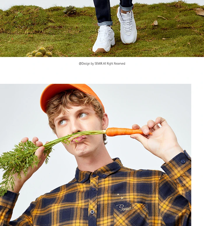 Semir модная Новая мужская рубашка с длинным рукавом корейская ретро хит цветная клетчатая одежда с вышивкой хлопковые рубашки