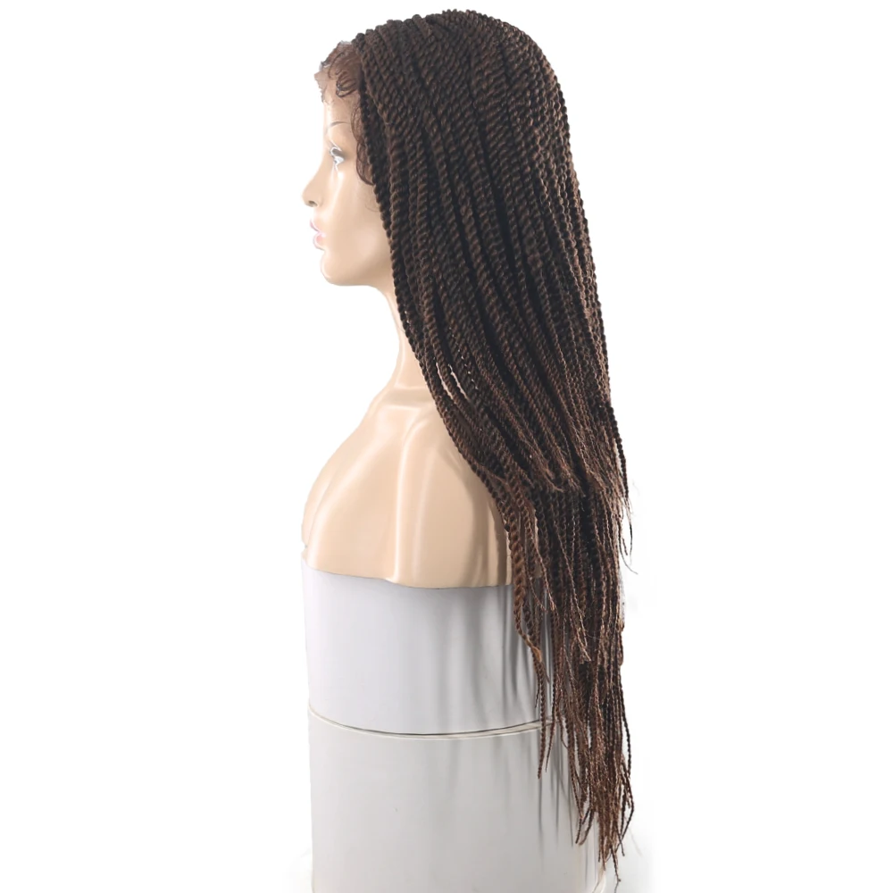 Dianteira do Laço Sintético com Tranças Brown em Linha Trança de Cabelo Perucas para Mulher Peruca Ombre Reta Crochê Torção Soku Parte Média Laço Trançado 19 Peruca dianteira do laço sintético com tranças