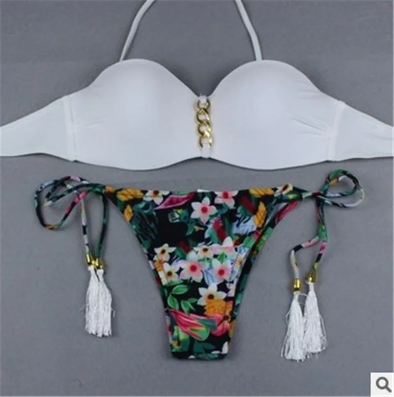 

2019 white two piece string Swimsuit micro Bikini tanga set Women underwire bikinis bathing costume Sexy ladies push up swimwear