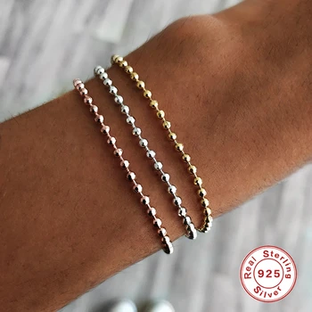 

ROMAD Adjustable Charm Small Beads Bracelets Bangle for Women Minimalist Bracelet Link Chain Silver 925 Jewelry Pulseras mujer