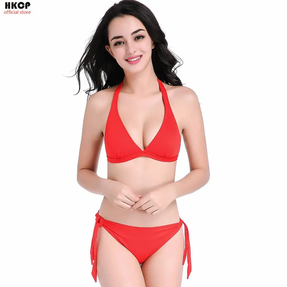 

HKCP Tow Piece Red Bikini bandage Low Rise High elasticity Sexy Swimwear 2019 Summer New Beach Bathing Set Sexy Bra And Panties