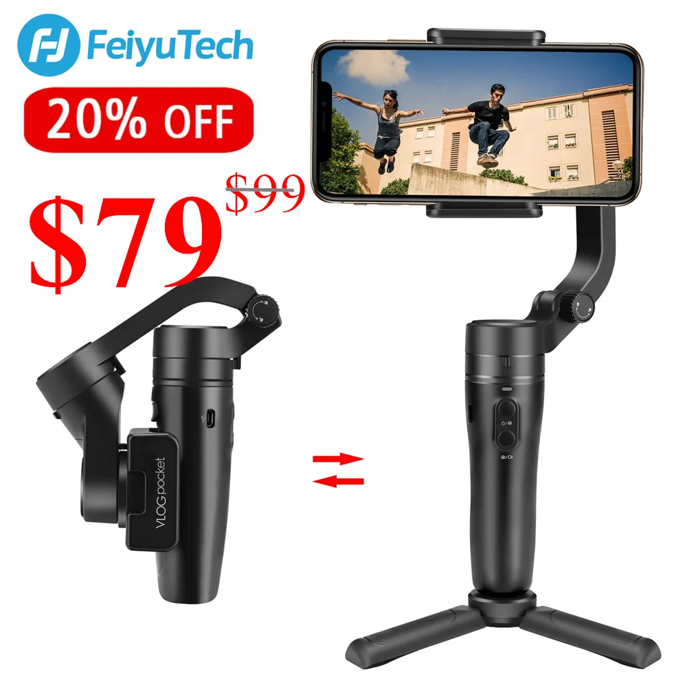  Feiyu VLOG Pocket a Pocket Sized Foldable 3 axis Smartphone Handheld Gimbal Stabilizer for iPhone X