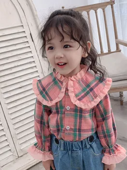 

1-6 year children cloth Shirt Autumn Long Sleeve Girl Plaid Shirt Children Top Korean kids clothes fall clothes for toddler girl