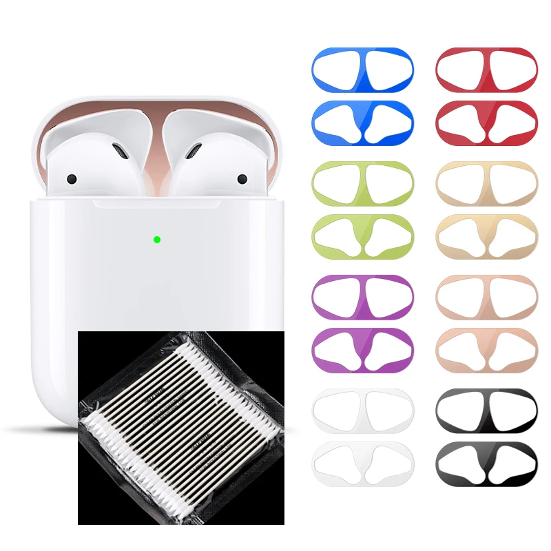 

Metal Dust-proof Protective Sticker For Apple AirPods Case Cover and Disposable Cleaning Swab Cotton Stick for AirPods Earphone