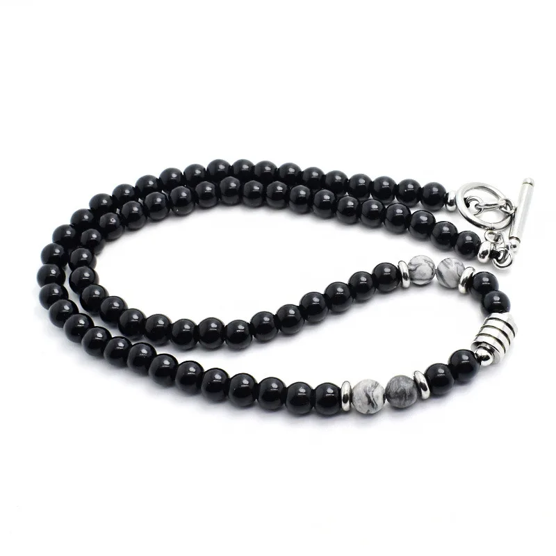 Stainless Steel Men Choker Necklace with Onyx Stone
