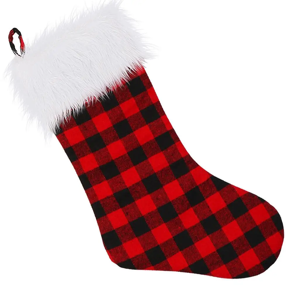 Теплые рождественские Гольфы большая с блестками, светящиеся носки в виде собачьей лапы русалки детские рождественские украшения, подарки на год, 60x45 см - Цвет: Plaid