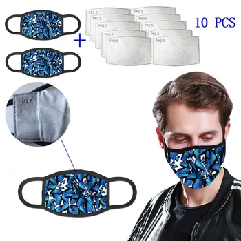 

Men Women Cloth Respirator Face Mask Cotton Washable 10 Pcs Pm2.5 Activated Carbon Filter 3d Print Anti Pollution Adult 2 Mask