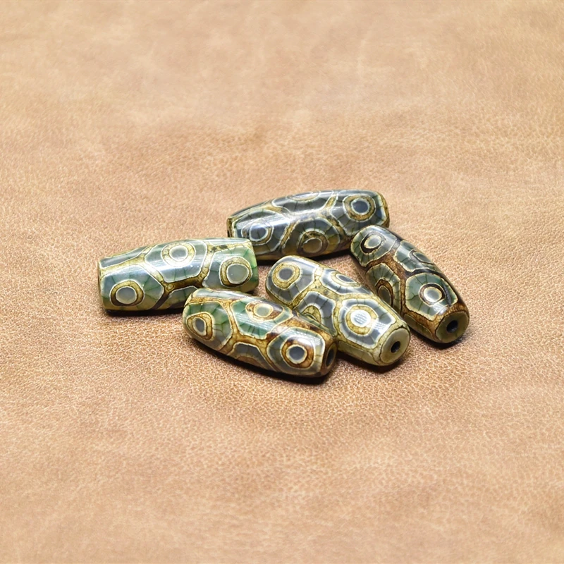 

1Pcs/lot Fengshui Agate DZI 12*30mm Green/Khaki Tortoiseshell 9 eyes DZI Men and women amulet Jewelry DIY Free Shipping