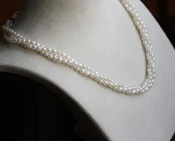 

3-4mm White South Sea Natural Multiple Layers Rice Shape Pearl Necklace 17 Inch S925 Silver