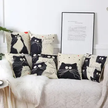 

Funny Lover Black White Cat Print Throw Pillow Case Polyester Decorative Cushion Cover for Sofa Couch Car Bedroom 45x45cm