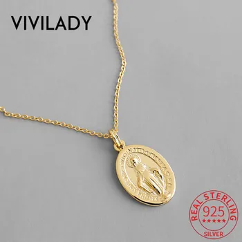 

VIVIADY 925 Sterling Silver Oval Virgin Mary Emaboss Pendant Women Choker Necklace Chic Gold Color For Female Party Jewelry