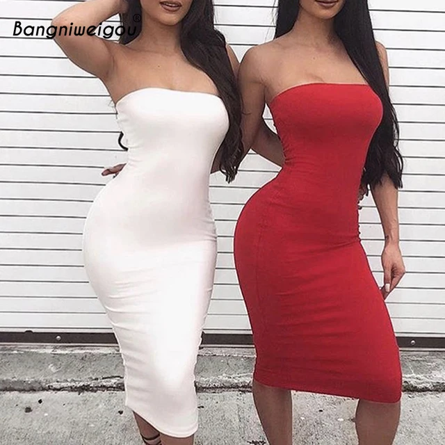 Bangniweigou Sexy Off Shoulder Tube Dress Summer Women Black White Basic Bodycon Sundress Strapless Stretchy Bandage Robe Femme 1