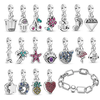 

New 925 Sterling Silver Pendants Beads Me Series Crystal Dangle Charms Fit Original Pan Bracelets For Women DIY Jewelry Making