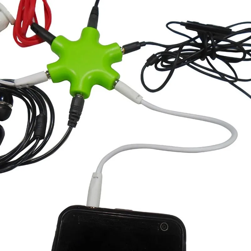 

HOT 6 Port Audio Adapter Multi Headphone 3.5mm Splitter Stereo Headset Hub Converter Several Colors Choice