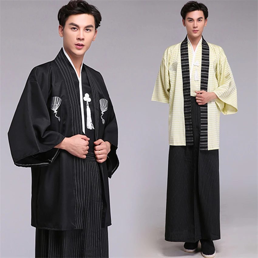 Goede Samurai Traditionele Japanse Kimono Kleding voor Mannen Borduren Lange Mouwen Stage Performance Retro Aziatische Jas Oude Kostuum