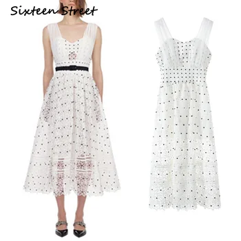 

Spaghetti Strap White Dot V Neck Dress Woman High Waist Red Lace vintage elegant Summer Dresses ladies vestidos femme New