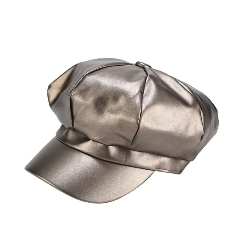 Новая восьмиугольная кепка из искусственной кожи, женская классическая ретро простая Кепка, шапки для отдыха на открытом воздухе