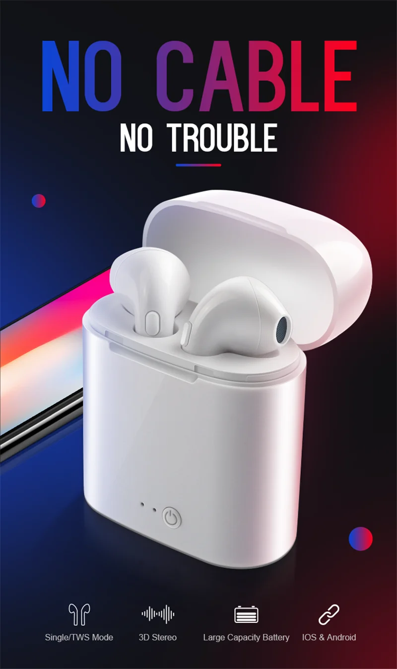 

in-ear true wireless earbuds i7s TWS Airpots Stereo bluetooth Earphone with 300mAh Charging case For iPhone Xiaomi honor Phones