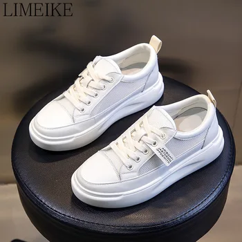 

Genuine Leather Casual Flat Shoes Women Sneakers 2020 Autumn Light White Sneakers Platform Med Heel Ladies Shoe Comfortable
