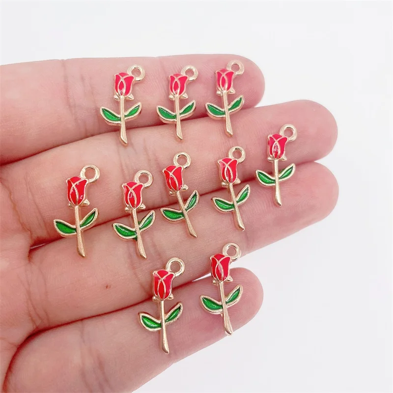 

20Pcs 19x10mm Colorful Sweet Romantic Red Rose Blue Pink Flower Pendant Cute Drip Oil Alloy Charm For Jewelry Making Supplies