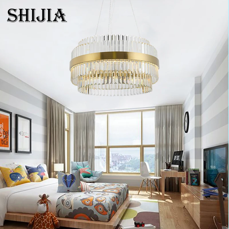 

Modern Crystal Chandelier Simple Circular Creative Art Living Room Study Metal Nordic Lighting LED Bulbs