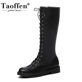 

TAOFFEN Size 32-44 Woman Long Boots Zipper Flat Heel Winter Women Knee High Boots Fashion Cool Winter Shoes Woman Daily Footwear