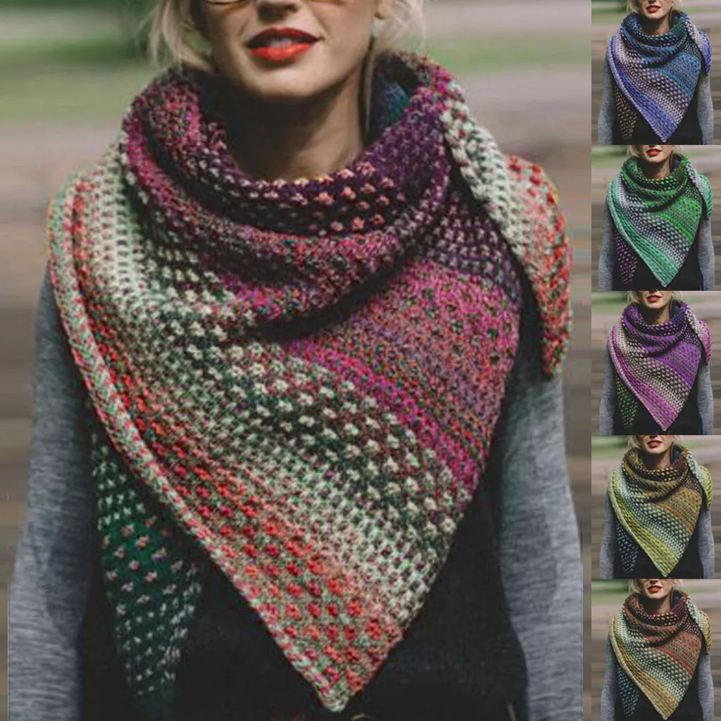 

Women Winter Warm Sided Colorful Color Crochet Thickened Knit Soft Shawl Scarf