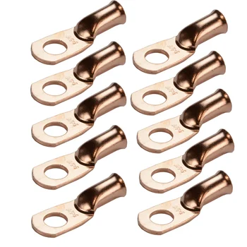 

25/10/6/2PCS 3/8" 5/16" 1/4"Wire Ring Lugs Bare Copper 6 AWG Gauge Connectors Crimp Terminals Kit Assortment