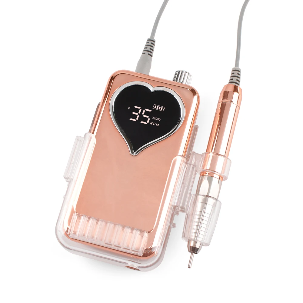 Rechargeable 35000RPM Brushless Portable Cordless Heart Shape Plating Silver E File Electric Manicure Nail Drill Machine 4