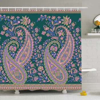 

Shower Curtain Set with Hooks 60x72 Paisley Deco Scarf Old Texture Indian Motif Persian Arab Detail Textures Oriental Vintage