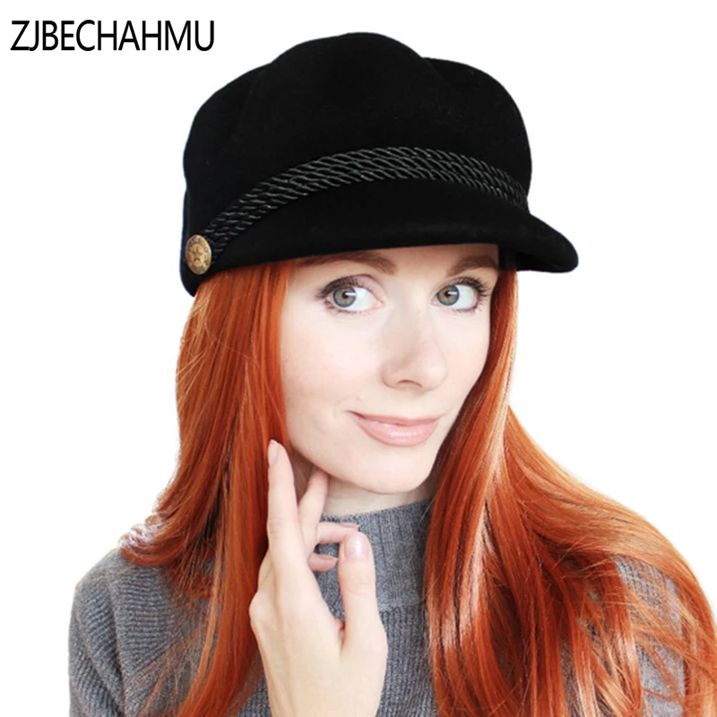 Модная однотонная шерстяная 100% винтажная элегантная шляпа ZJBECHAHMU для женщин и