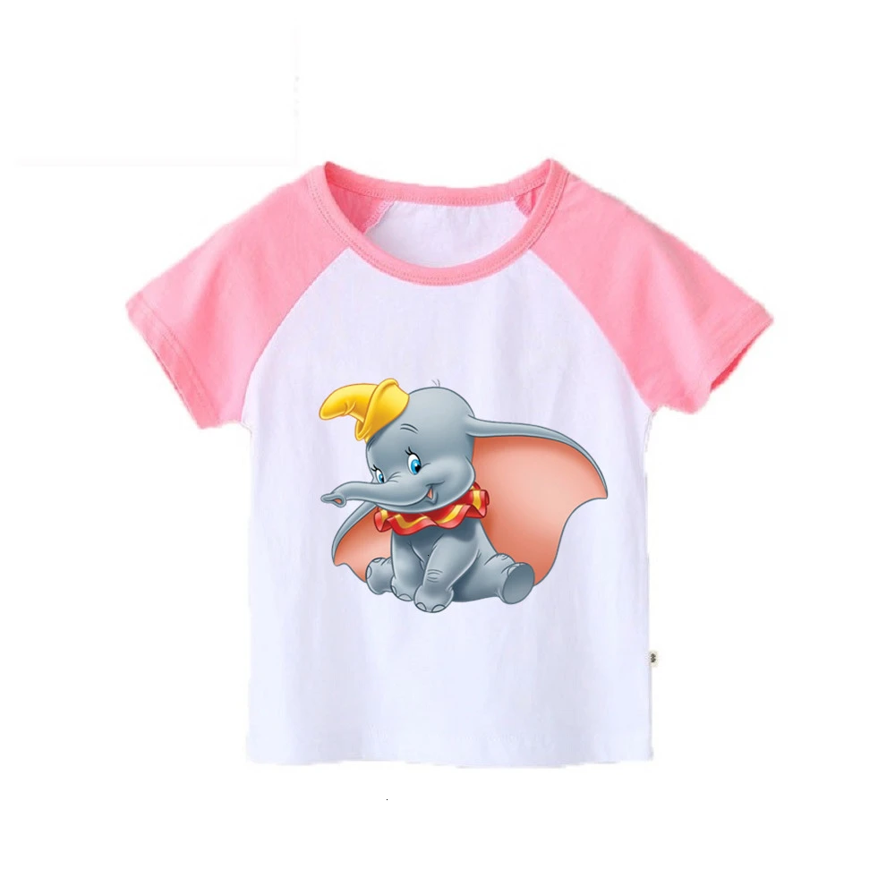 Футболка с короткими рукавами и принтом Dumbo для мальчиков и девочек детские топы с круглым вырезом, Детская футболка с героями мультфильмов одежда для малышей - Цвет: as picture