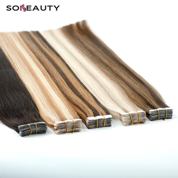 

Sobeauty Tape In Human Hair Adhesive Extensions 16" 18’’20" 22’’Machine Remy Double Sided Tape Straight Skin Weft Natural Hair