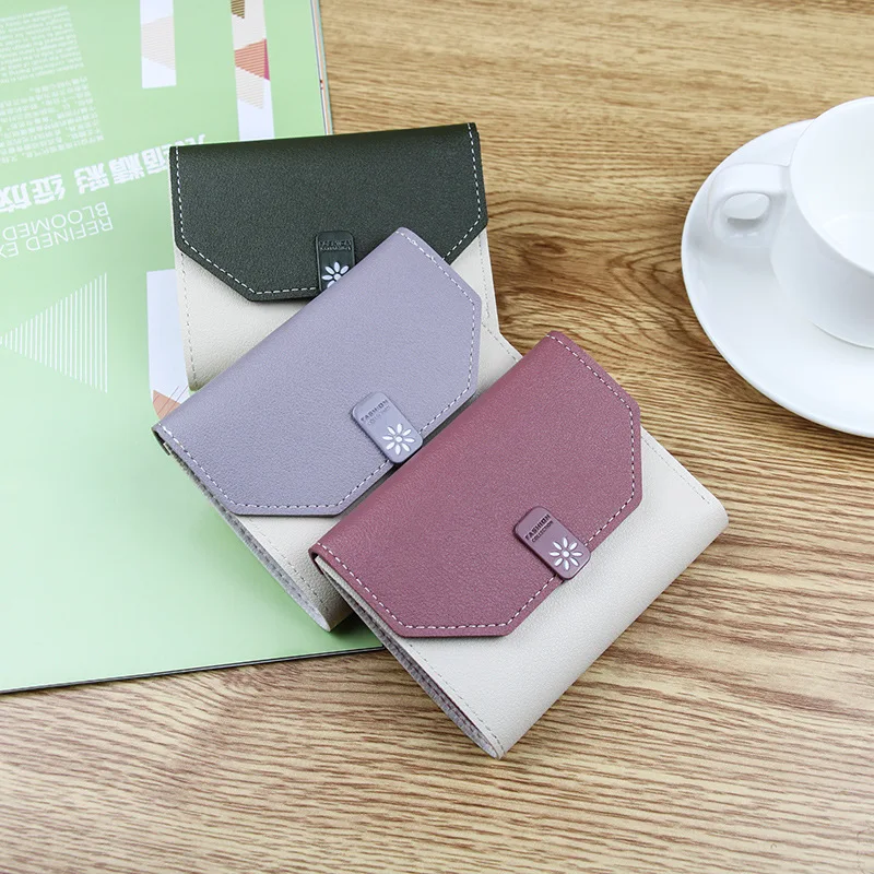 

New Small Cute Ladies Short Wallet Color Matching Girls Wallet Multi-card Student Bag PU Fashion Coin Purse