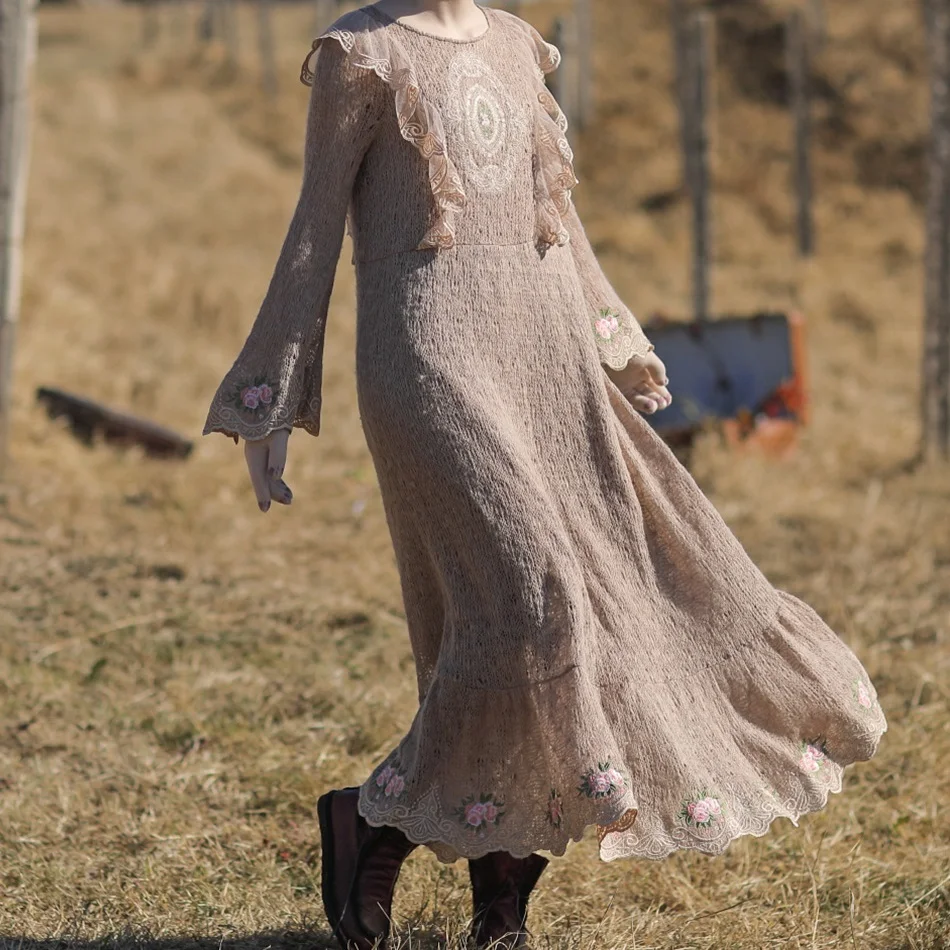 Женское трикотажное платье LYNETTE'S в стиле пэчворк оригинальный дизайн кружевное