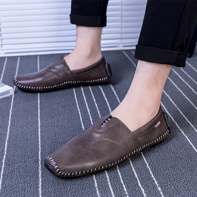 Men Casual Suede Leather Loafers Black Solid Leather Driving Moccasins Gommino Slip on Men Loafers Shoes Male Loafers Big Size