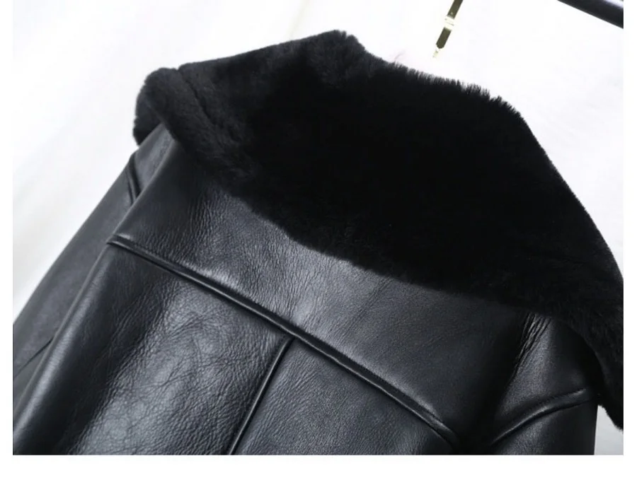 Winter Lamb Fur Bomber Real leather Jacket Women New Sheepskin Double Face Shearling Coat Oversized Genuine Leather Jackets