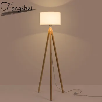 

Nordic Wood fabric LED Floor Lamps For Living Room Triangle Floor Lights Lighting Bedroom Study Home Decor Standing Lamp