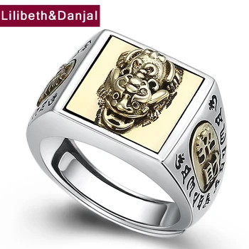 

Men Adjustable Ring Real 925 Sterling Silver Buddha Mantra Amulet Lucky Fortune Brave Troops Engagement Ring Jewelry 2019 R012