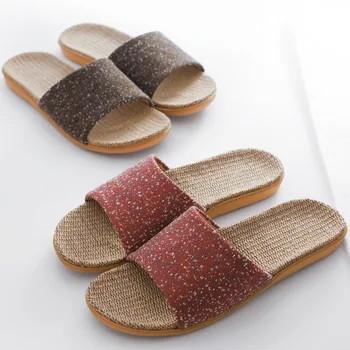 

Luxury Brand Design Flax Slippers Women 2020 New Summer Indoor Home Shoes Men Linen Belt Slides ladies Sandals Flip Flops