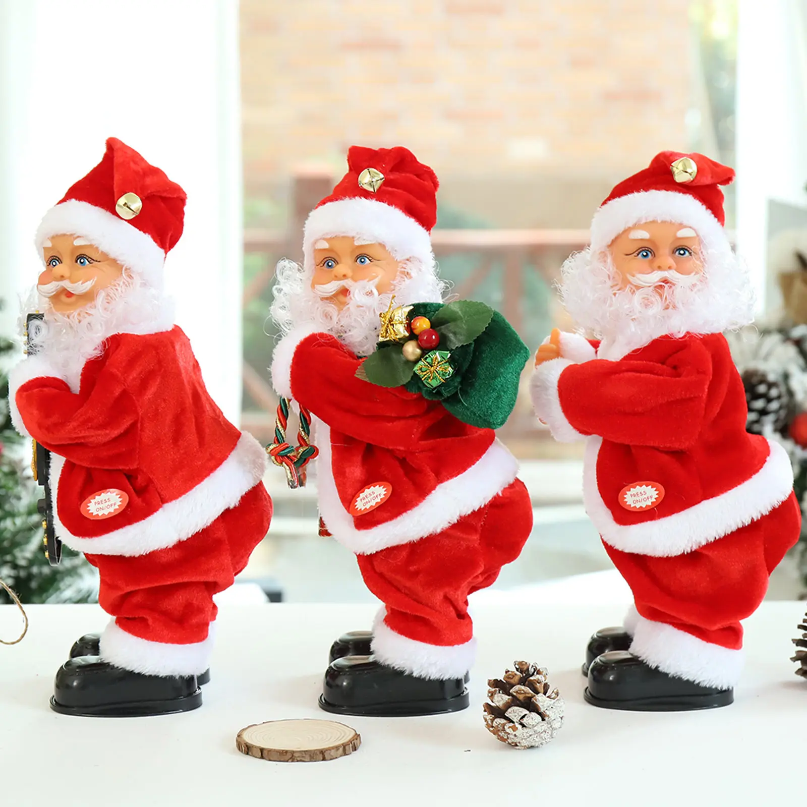 

Electric Santa Claus Giving a Thumbs Up Desktop Decorations Battery Operated Musical Swing Hips for Home Shop Window Party