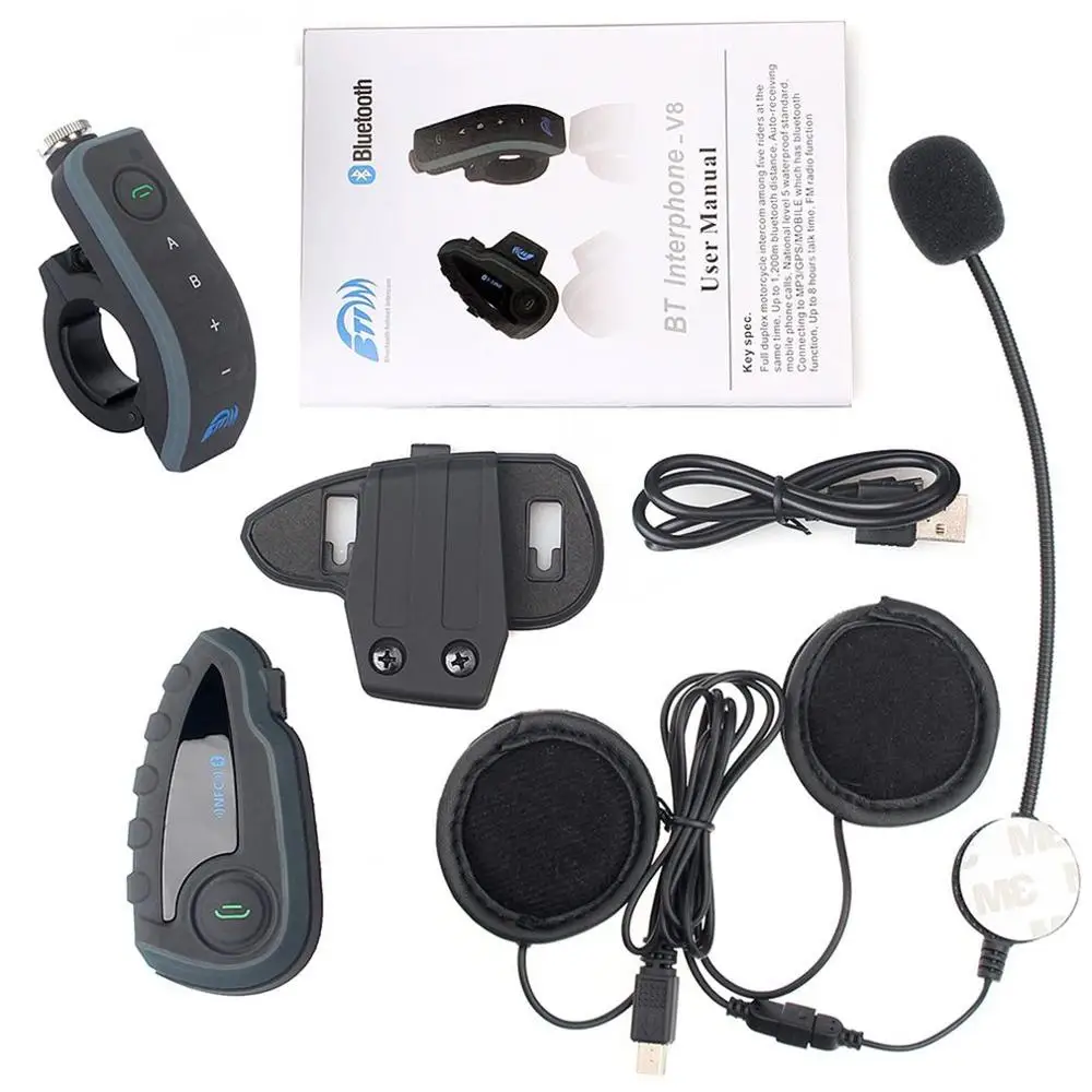 

V8 Motorcycle Helmet Intercom Helmet Headset For Headphones 5 Pilots BT Intercoms FM Radio NFC Remote Control
