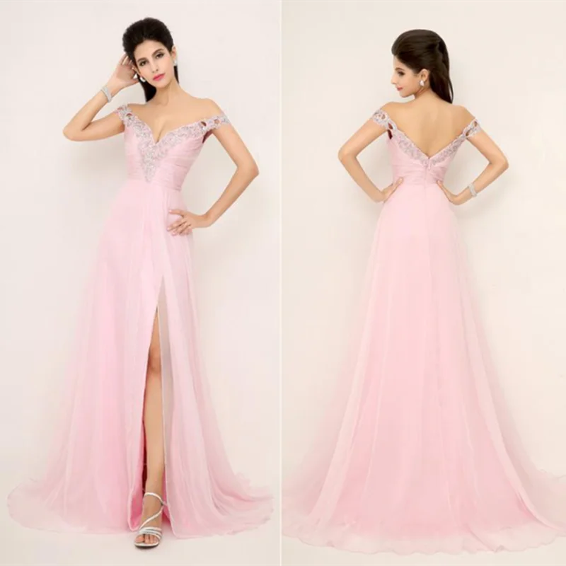 Pink V-Neck Celebrity Prom Dresses Halter Lace Applique Evening Dress robe de soirée de mariage Свадебное платье فساتين السهرة22