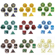 7 pièces/ensemble jeu de dés en métal D & D D20 D12 D10 D % D8 D6 D4 pour donjons et Dragons mdn RPG MTG jeux de Table dés boîte de jeu de société sac(China)