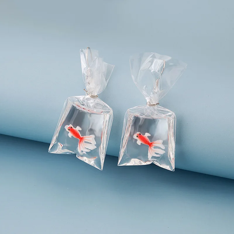 Korean Version Small Fresh Transparent Water Bag Goldfish Net Red Earrings Alloy Electroplating Ear Hook | Украшения и аксессуары